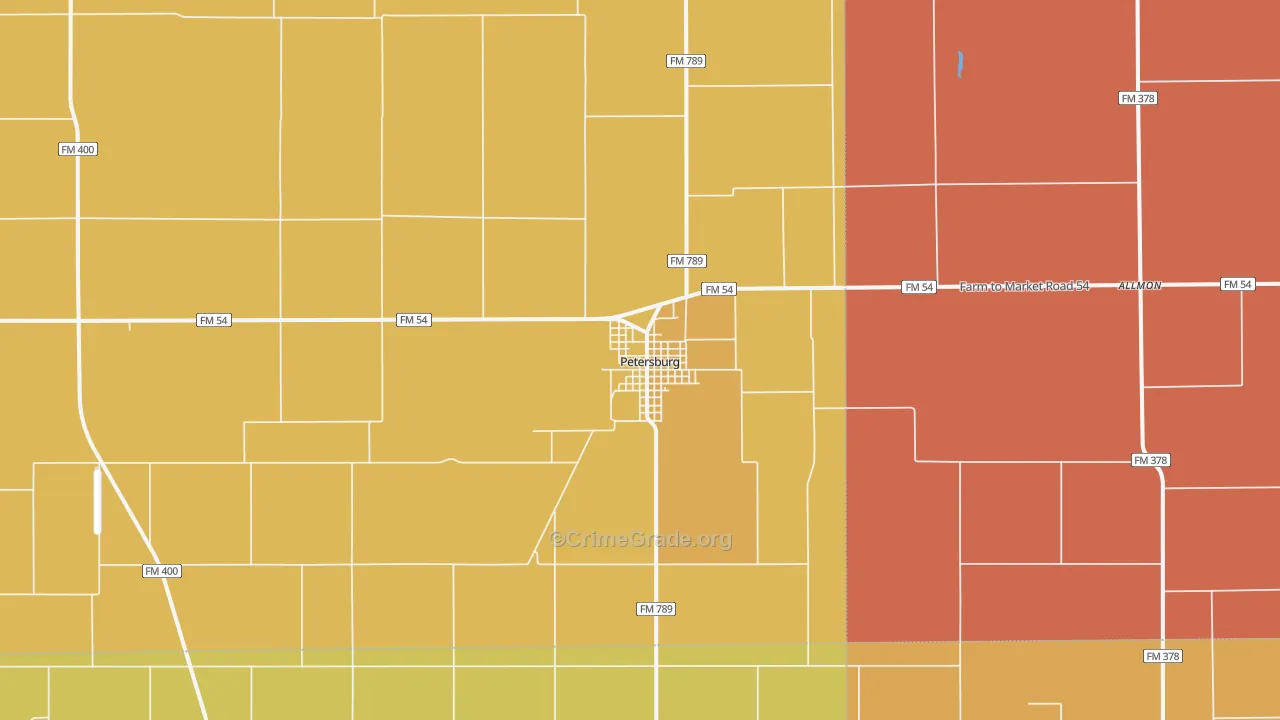 Petersburg, TX Map of Arson Rates
