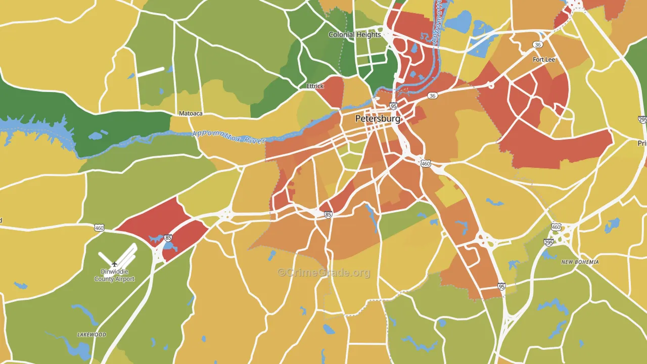 Petersburg, VA Map of Arson Rates