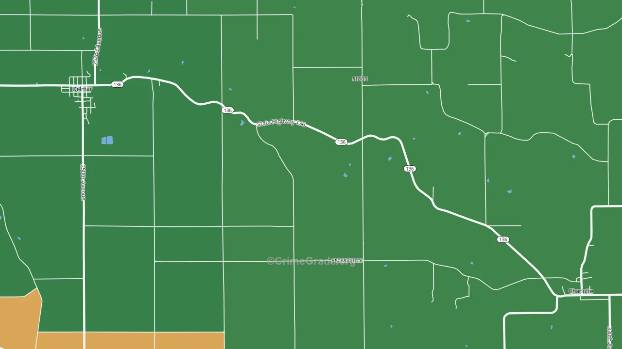 Petersville, IA Map of Arson Rates