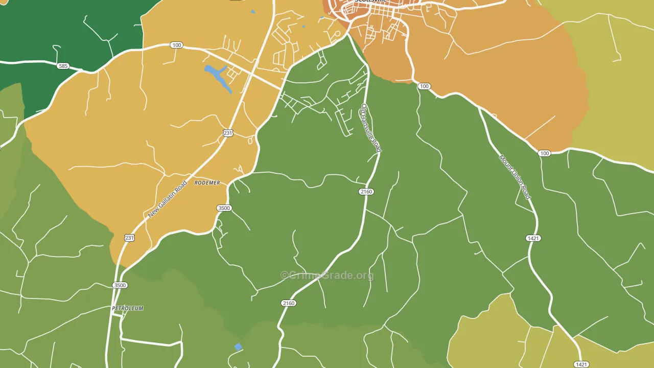 Petroleum, KY Map of Arson Rates