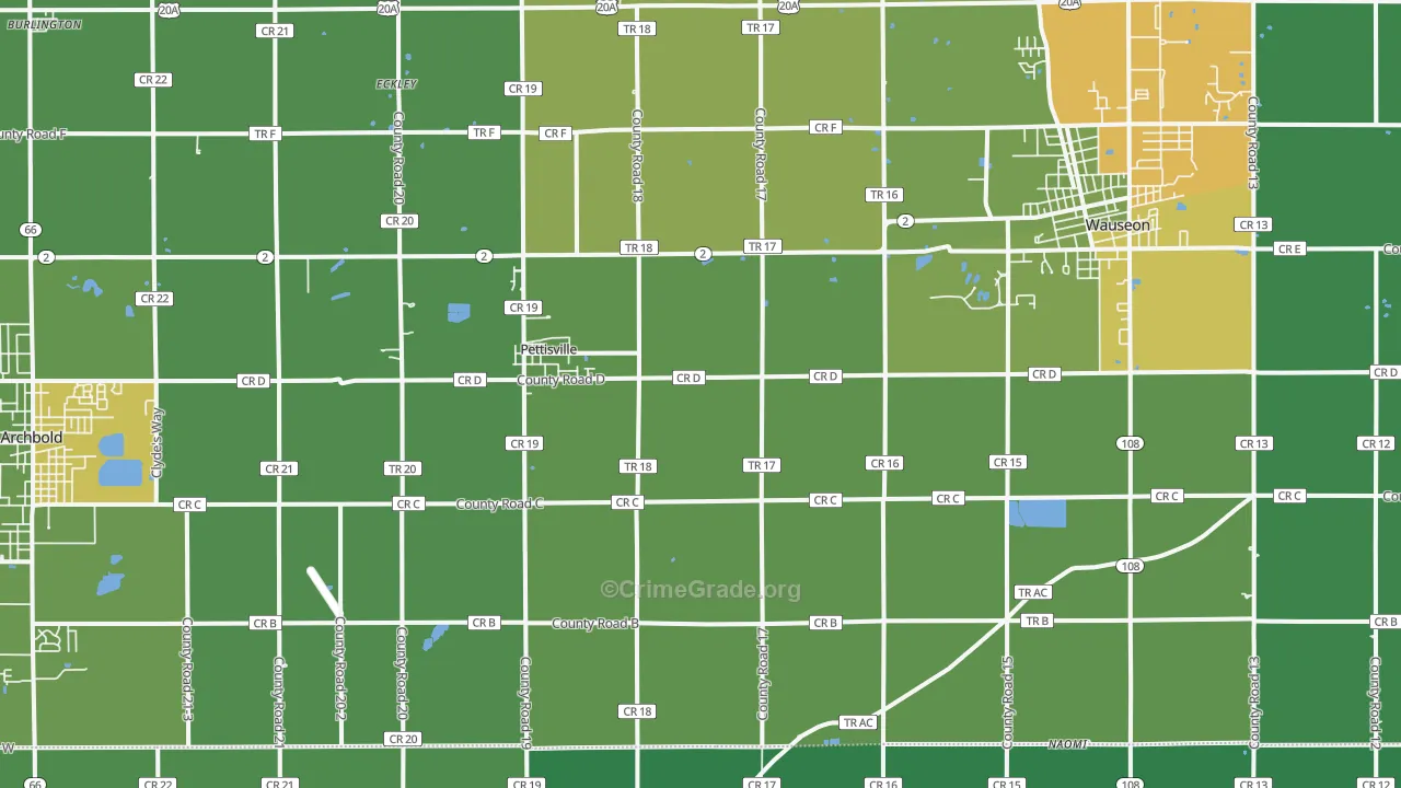 Pettisville, OH Map of Arson Rates