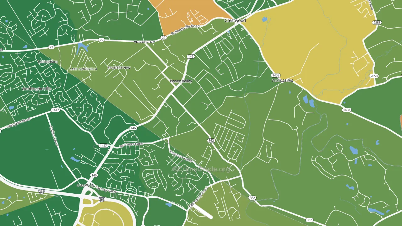 Pewee Valley, KY Map of Arson Rates