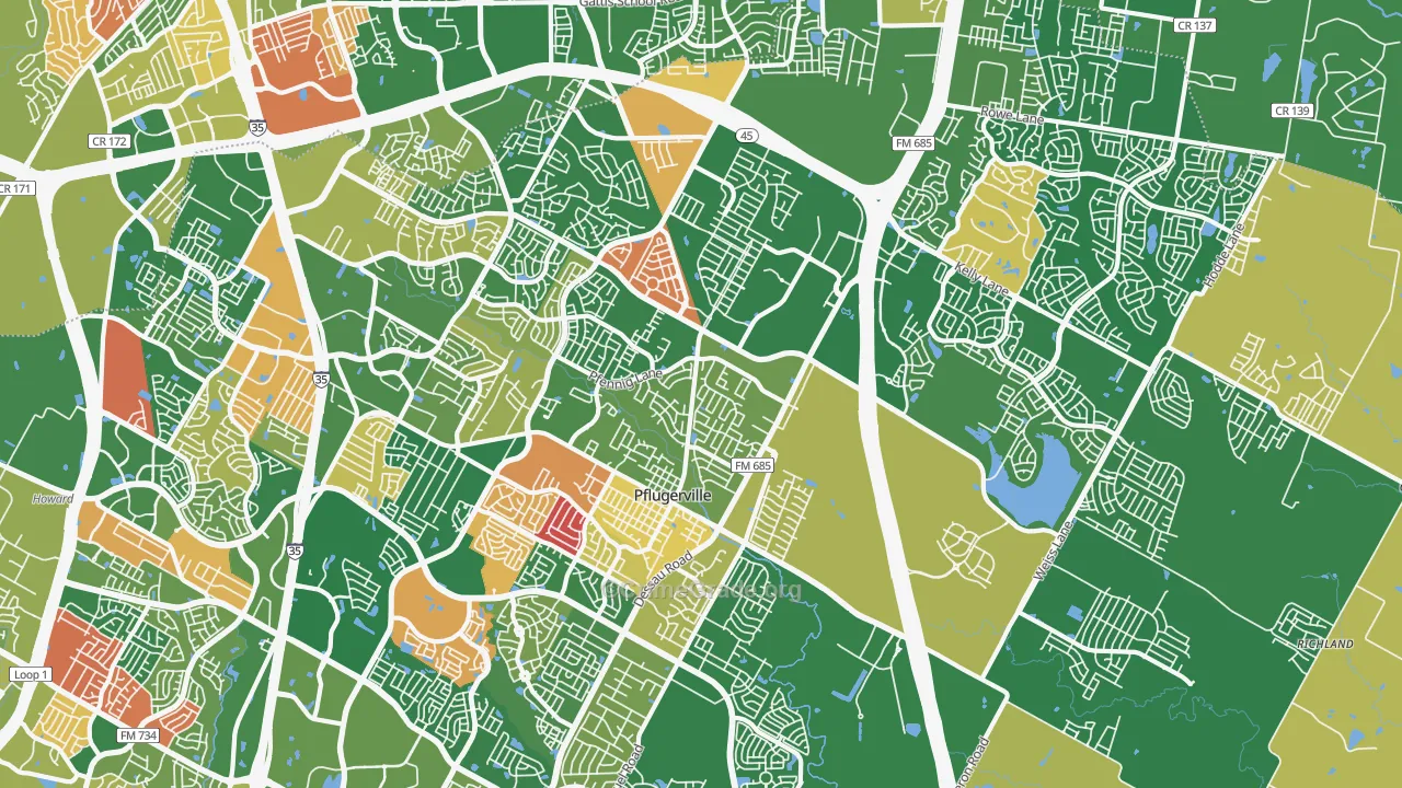Pflugerville, TX Map of Arson Rates