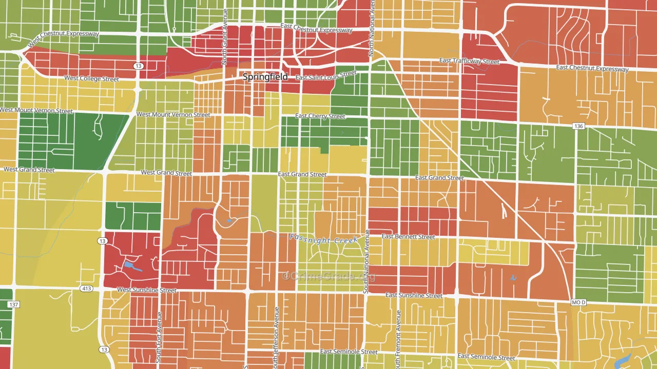 Phelps, Springfield, MO Map of Arson Rates