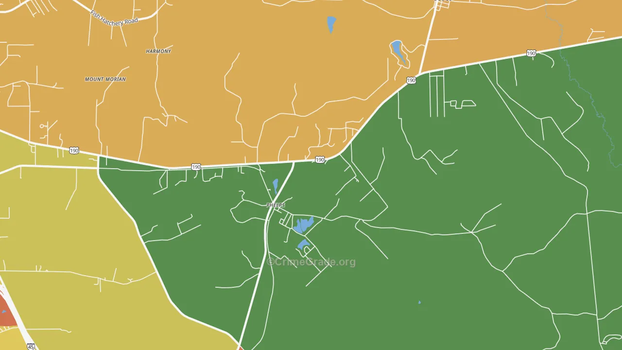 Phelps, TX Map of Arson Rates