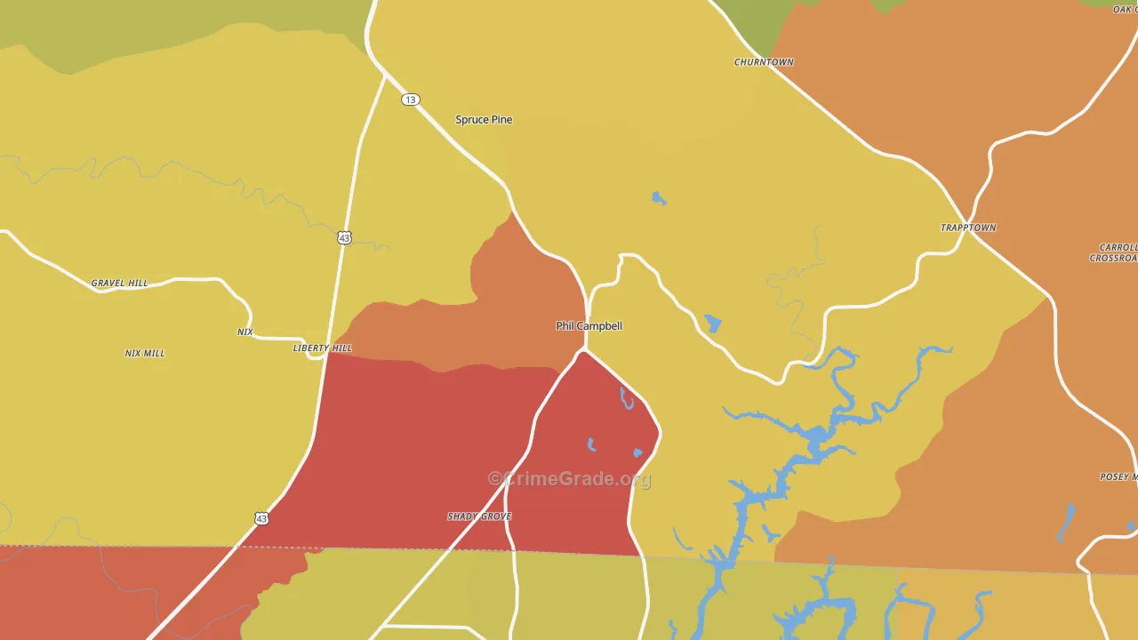 Phil Campbell, AL Map of Arson Rates