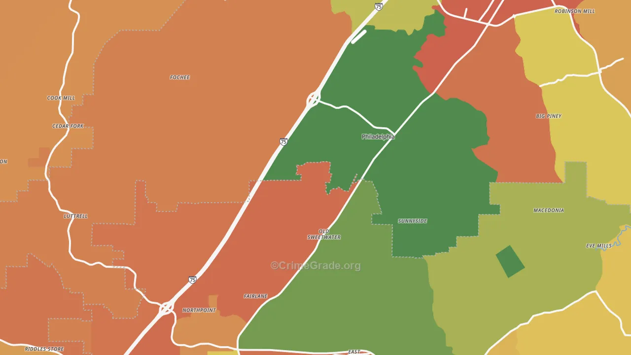 Philadelphia, TN Map of Arson Rates