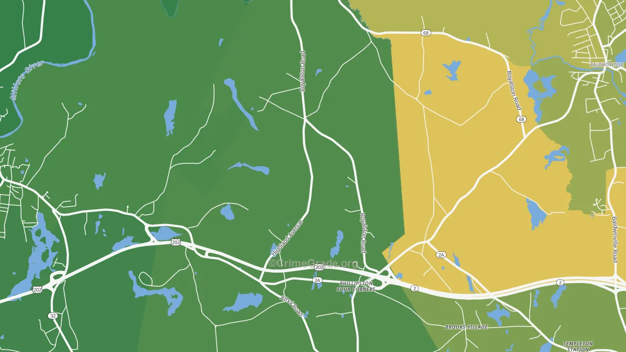 Phillipston Four Corners, MA Map of Arson Rates