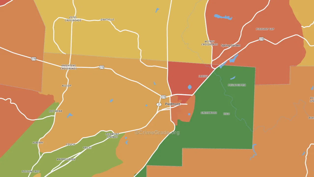 Piedmont, AL Map of Arson Rates