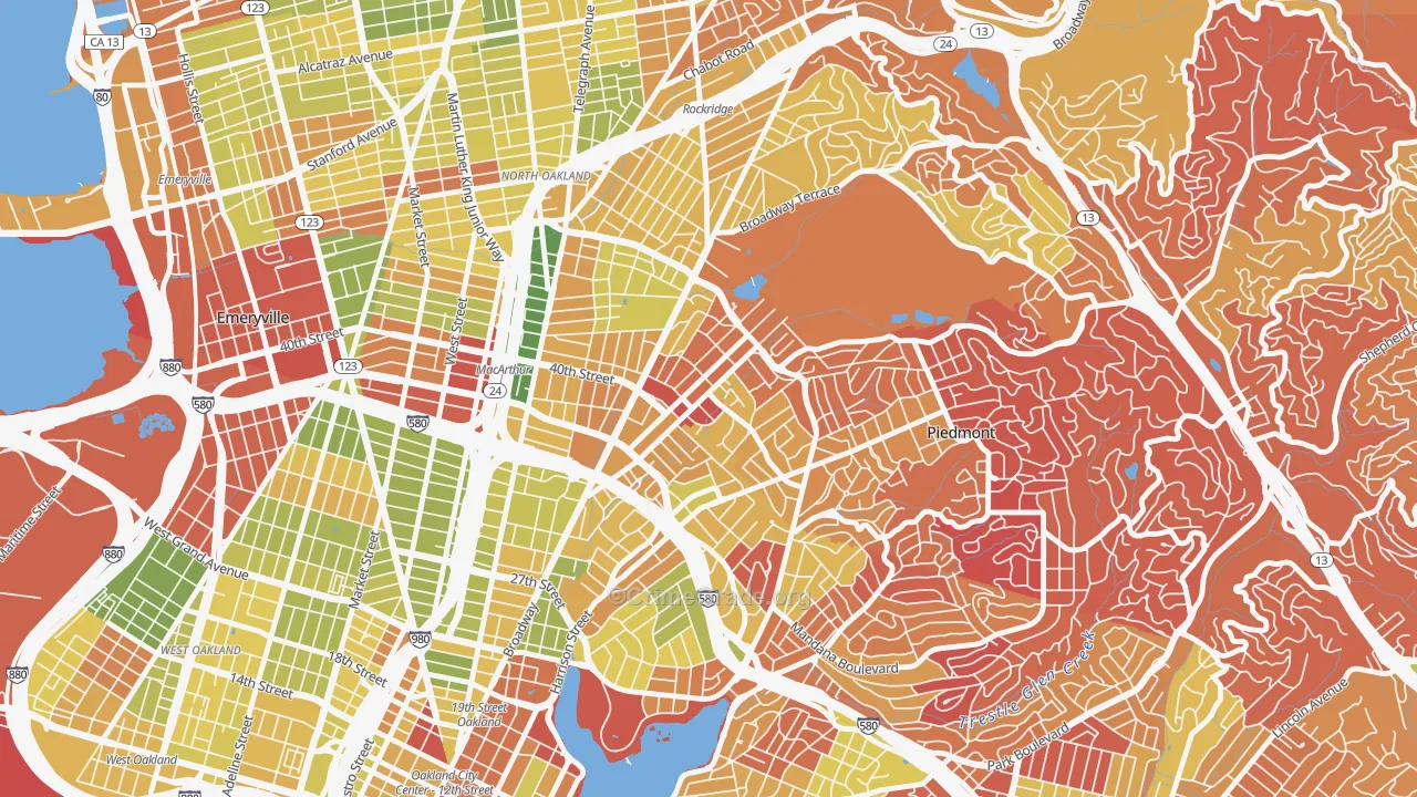 Piedmont Avenue, Oakland, CA Map of Arson Rates