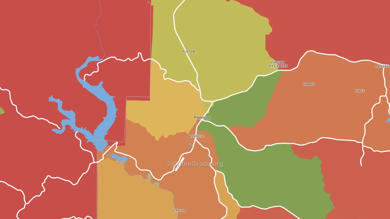 Piedmont, MO Map of Arson Rates