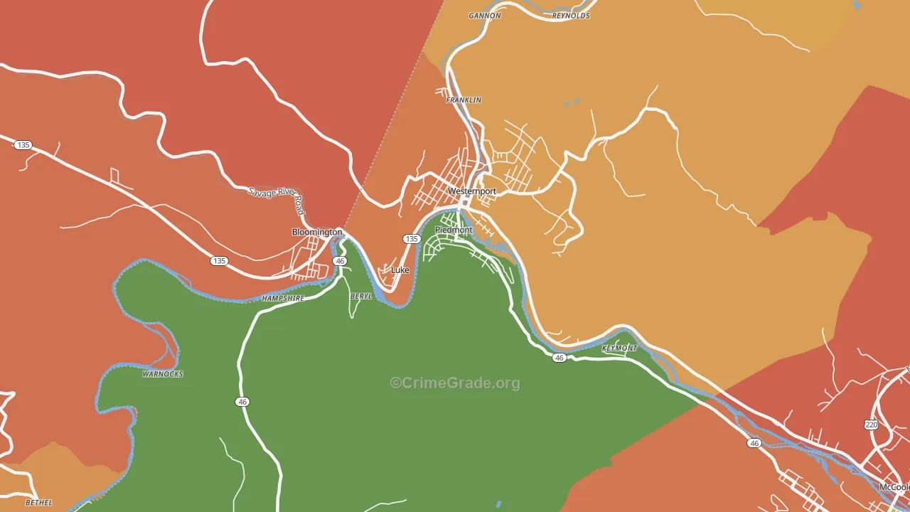 Piedmont, WV Map of Arson Rates
