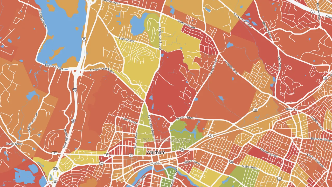 Piety Corner, Waltham, MA Map of Arson Rates
