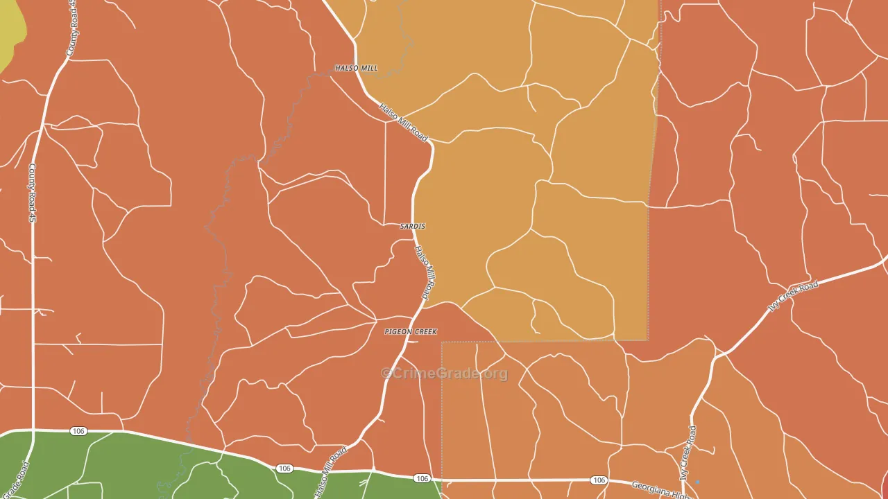Pigeon Creek, AL Map of Arson Rates