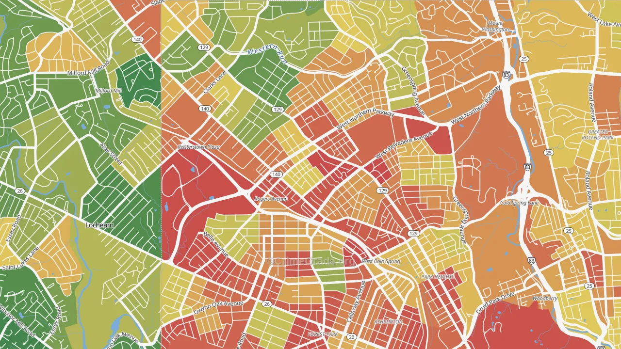 Pimlico, Baltimore, MD Map of Arson Rates