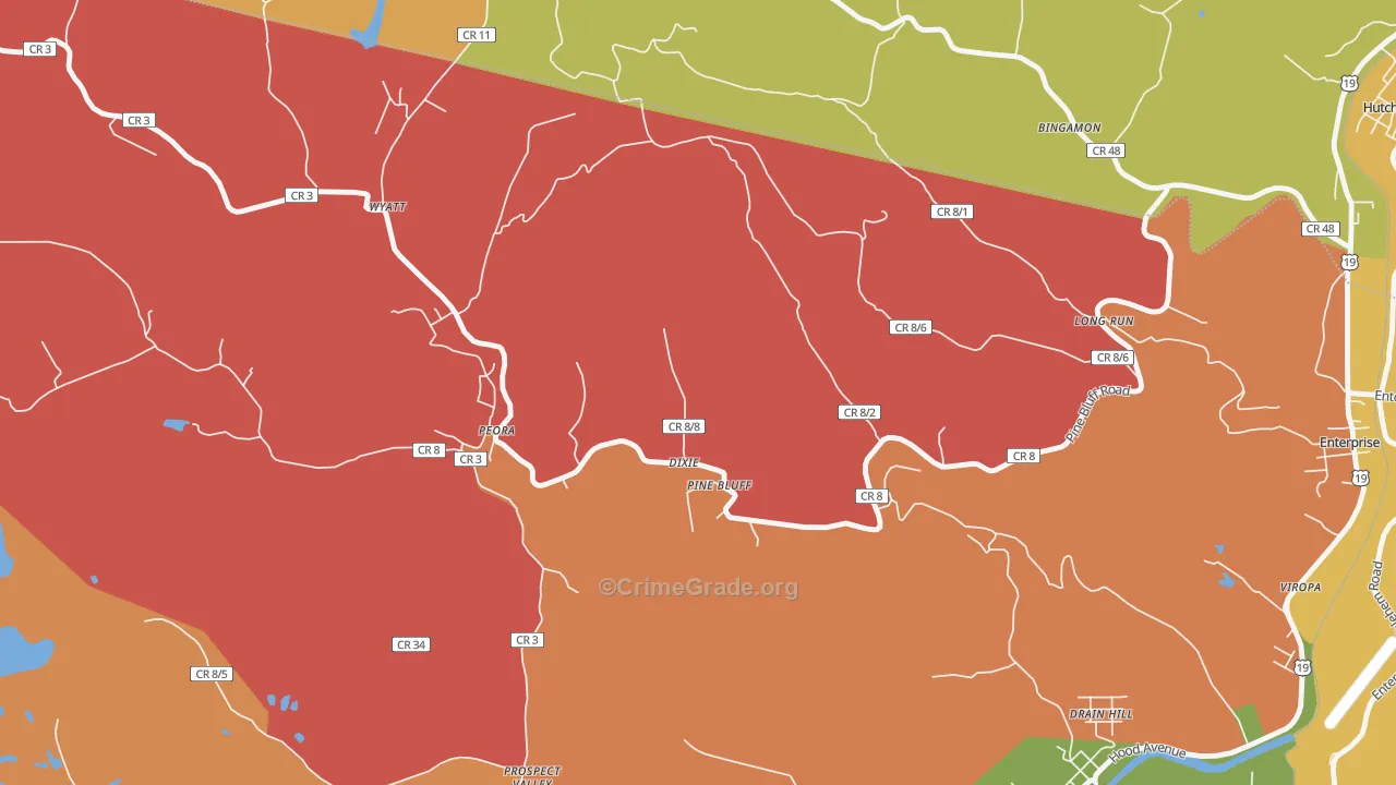 Pine Bluff, WV Map of Arson Rates