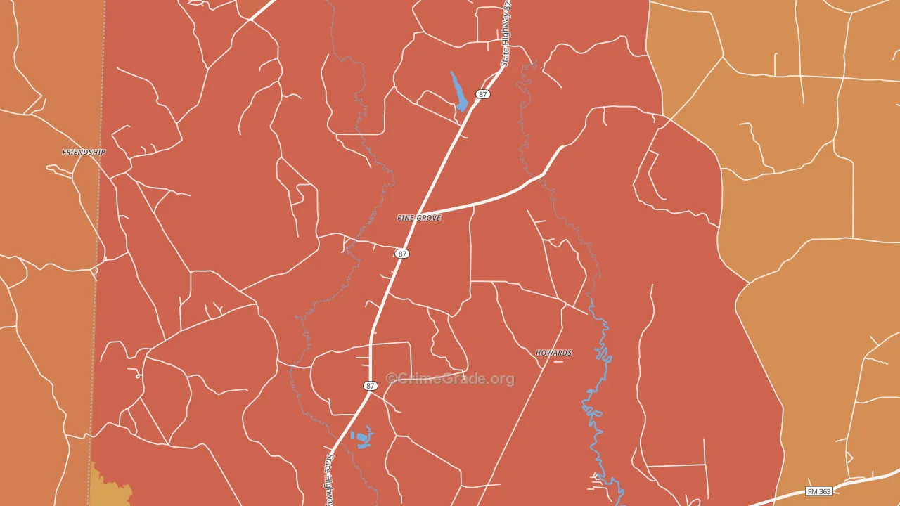 Pine Grove, TX Map of Arson Rates