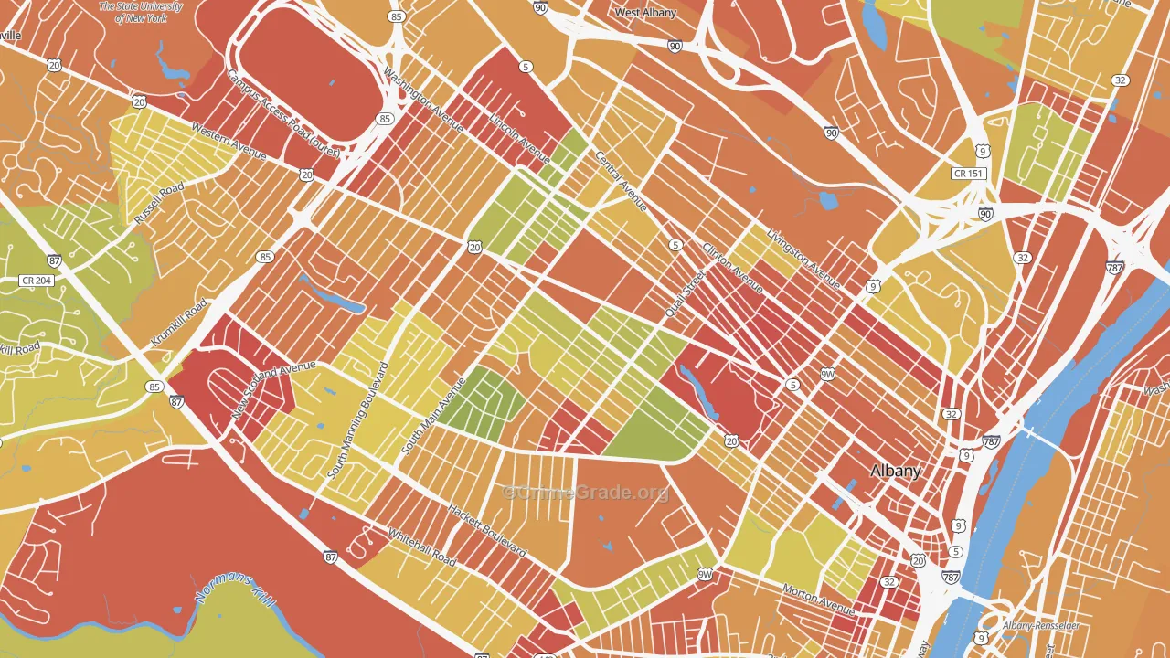 Pine Hills, Albany, NY Map of Arson Rates