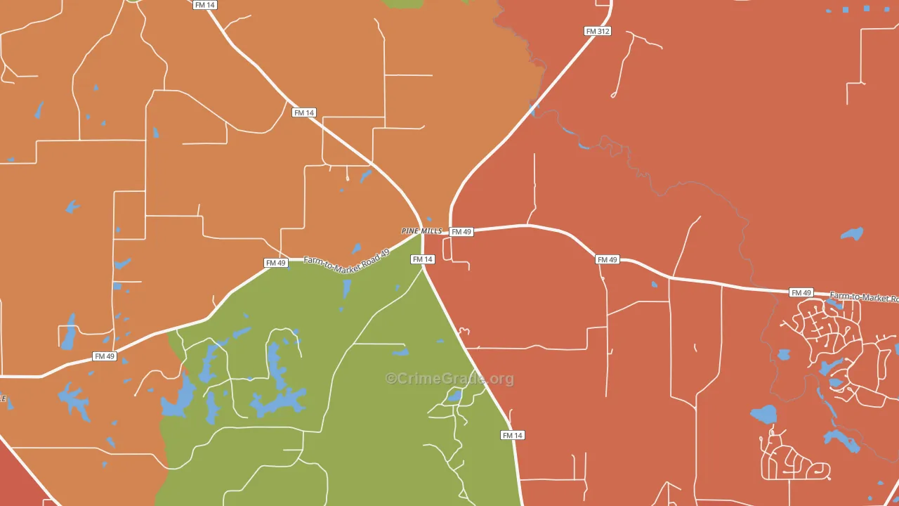 Pine Mills, TX Map of Arson Rates