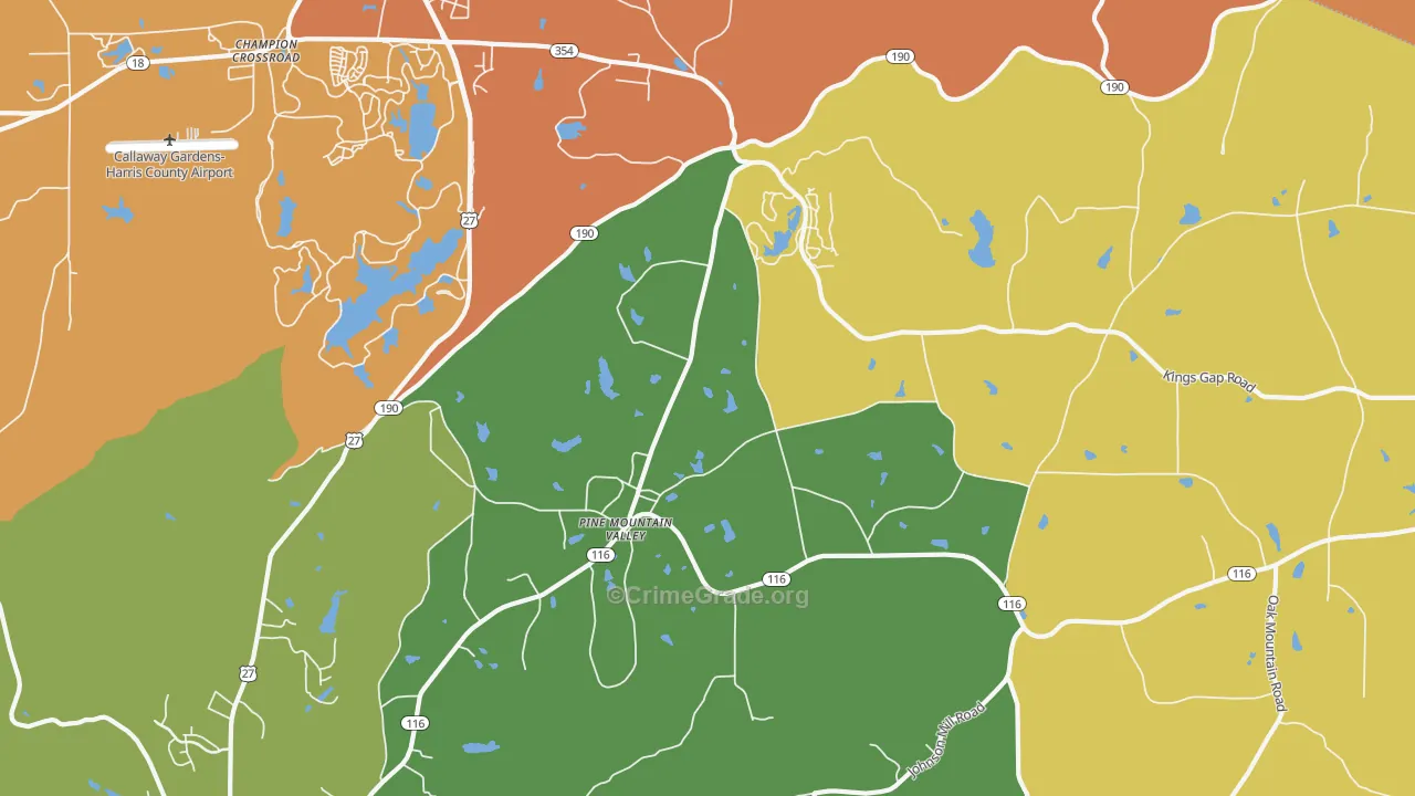 Pine Mountain Valley, GA Map of Arson Rates
