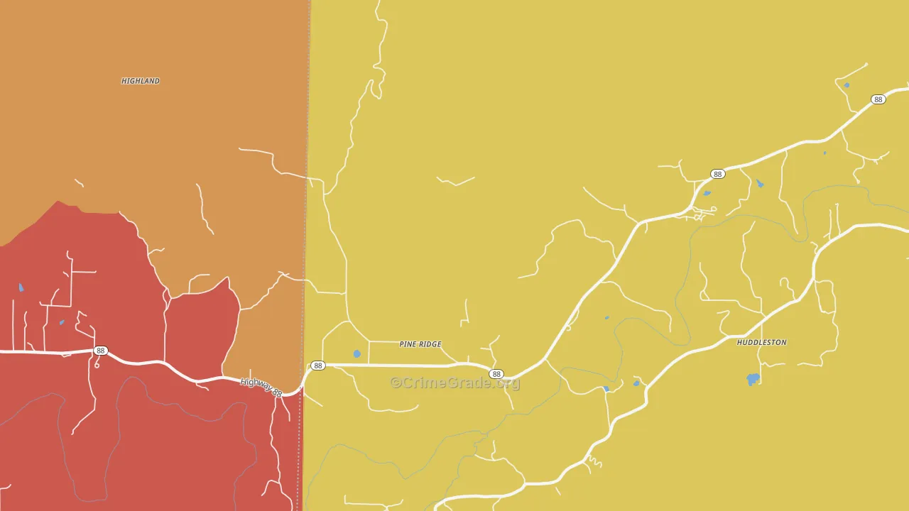 Pine Ridge, AR Map of Arson Rates