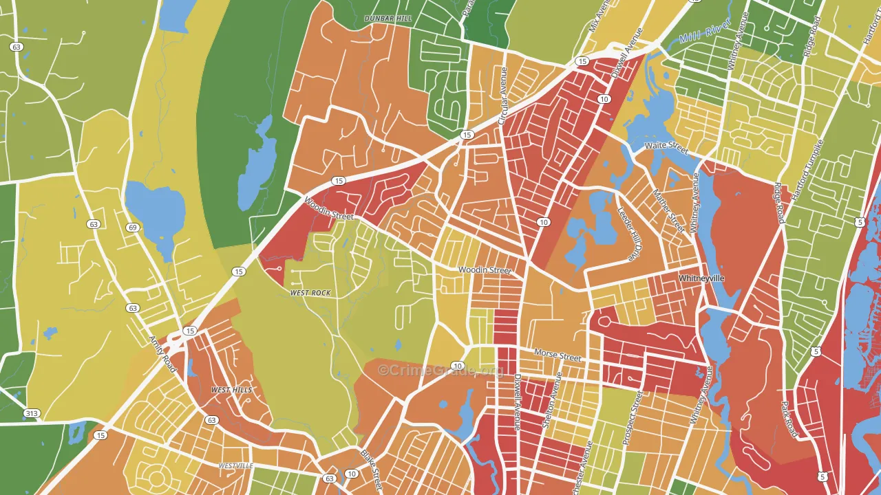 Pine Rock, Hamden, CT Map of Arson Rates