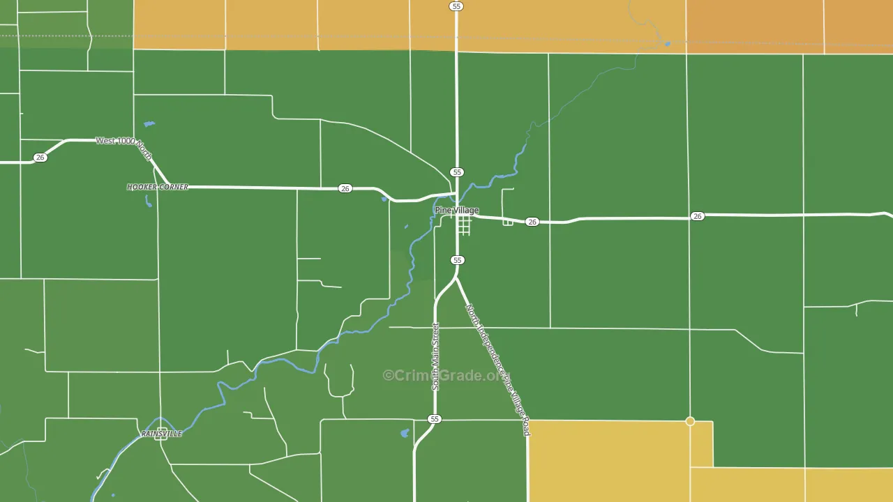Pine Village, IN Map of Arson Rates