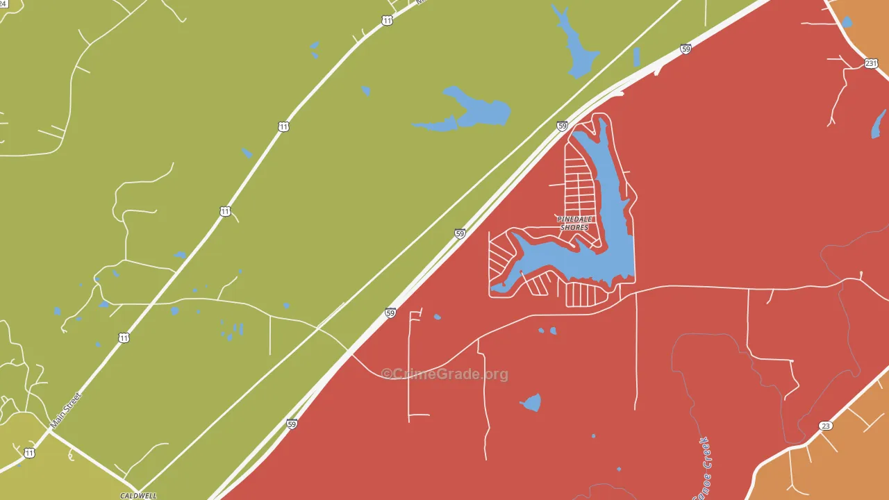 Pinedale Shores, AL Map of Arson Rates