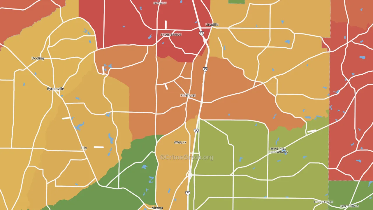 Pinehurst, GA Map of Arson Rates