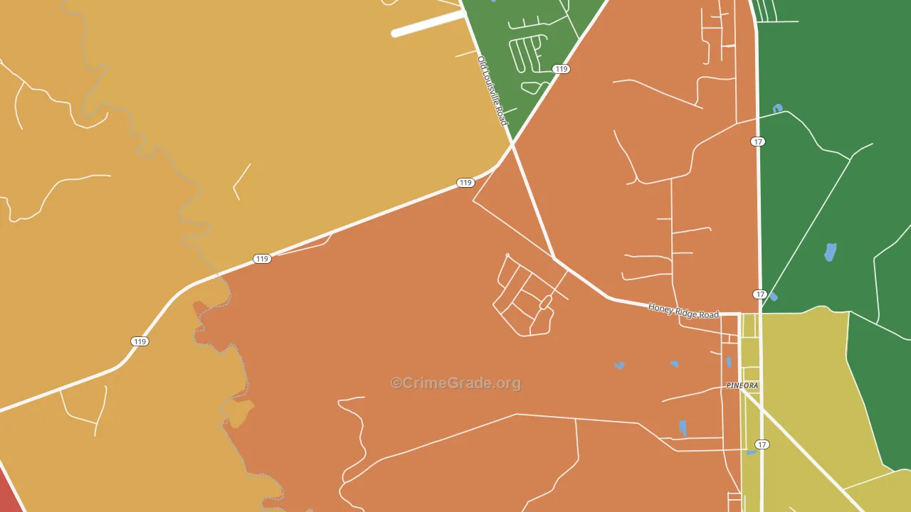 Pineora, GA Map of Arson Rates