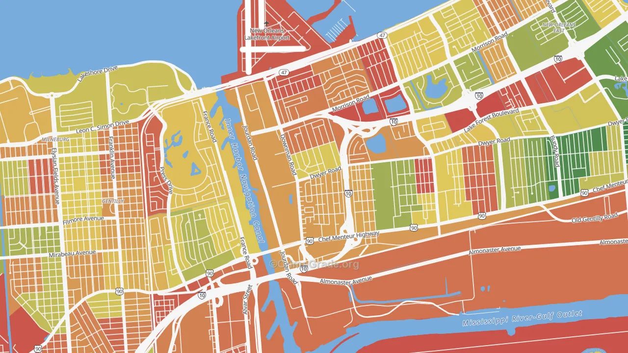 Pines Village, New Orleans, LA Map of Arson Rates