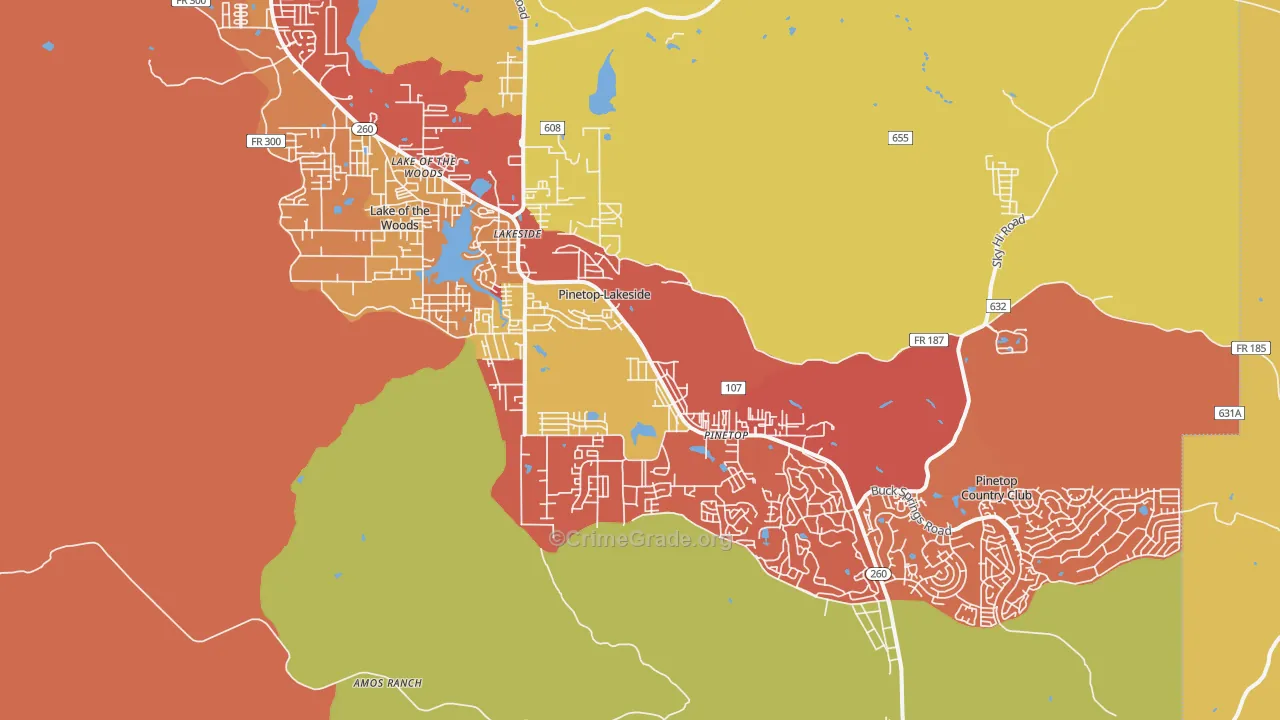Pinetop-Lakeside, AZ Map of Arson Rates