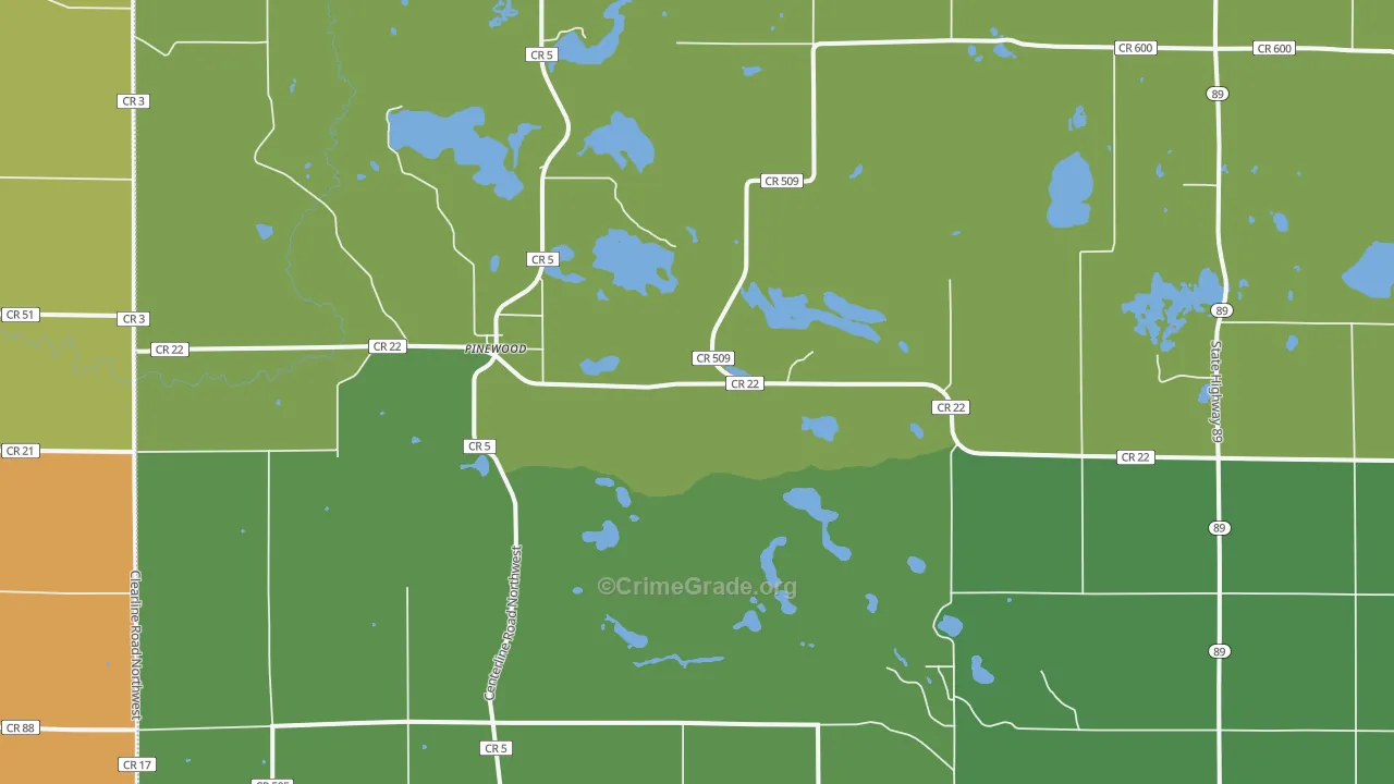 Pinewood, MN Map of Arson Rates