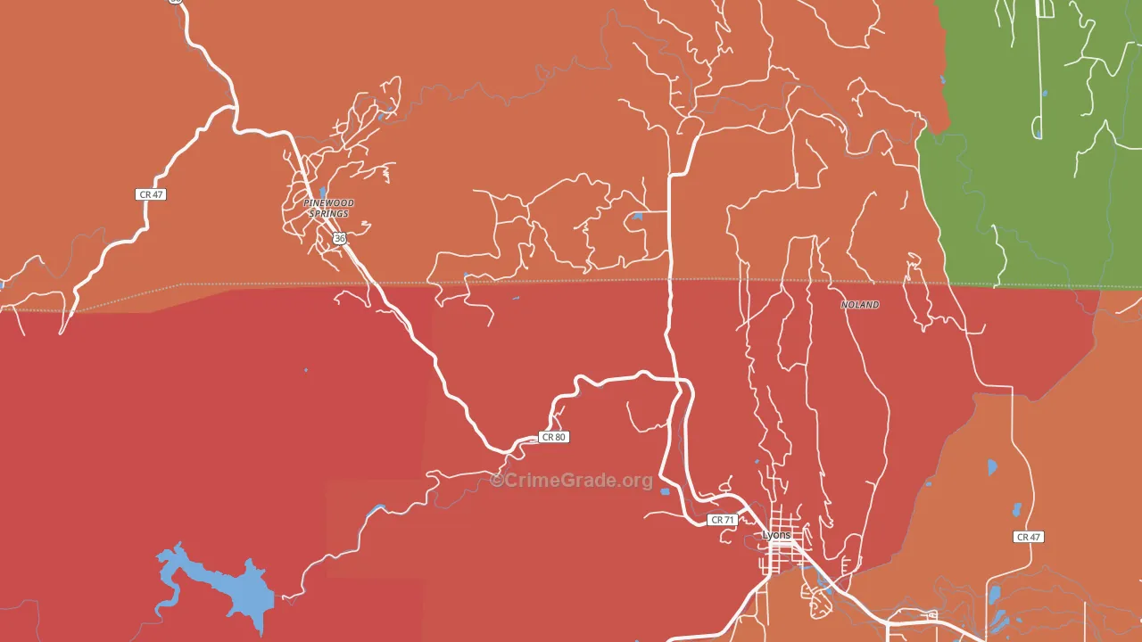 Pinewood Springs, CO Map of Arson Rates
