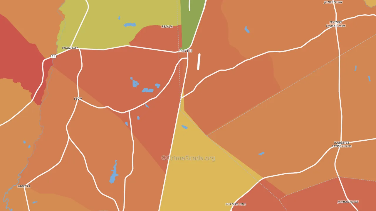 Pink Hill, NC Map of Arson Rates