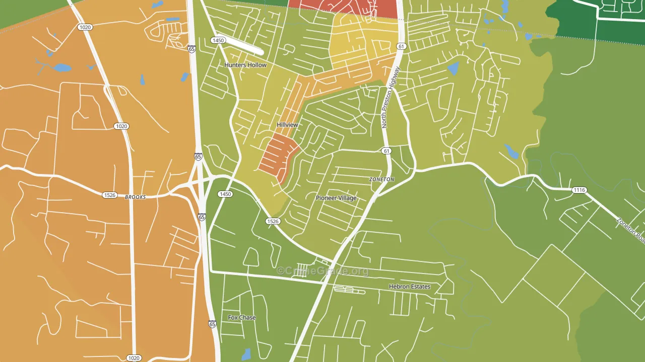 Pioneer Village, KY Map of Arson Rates
