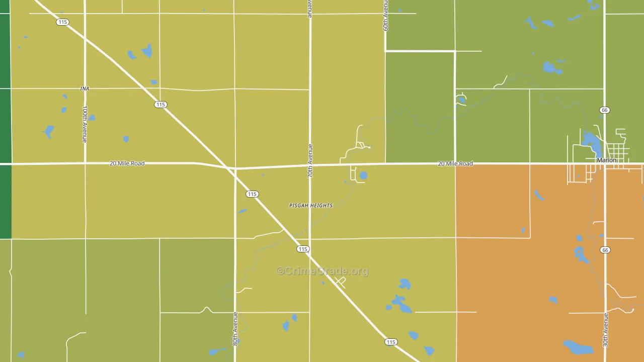 Pisgah Heights, MI Map of Arson Rates