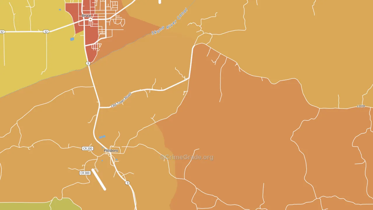 Pittsboro, MS Map of Arson Rates