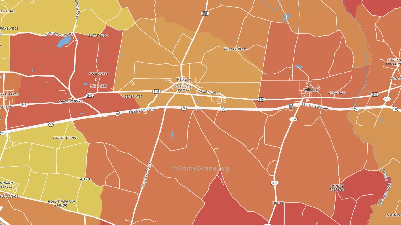 Pittsville, MD Map of Arson Rates