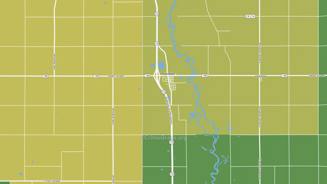 Plainfield, IA Map of Arson Rates