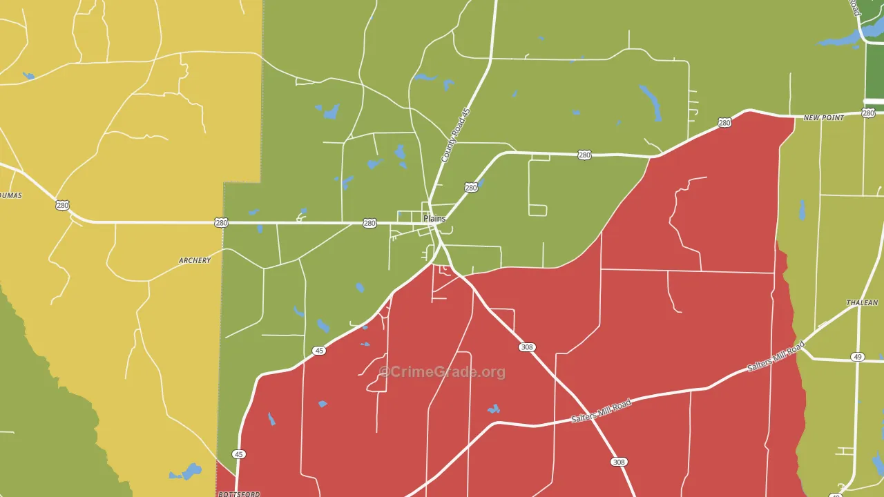 Plains, GA Map of Arson Rates