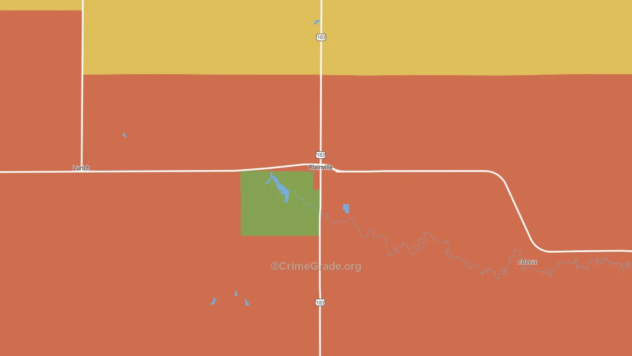 Plainville, KS Map of Arson Rates