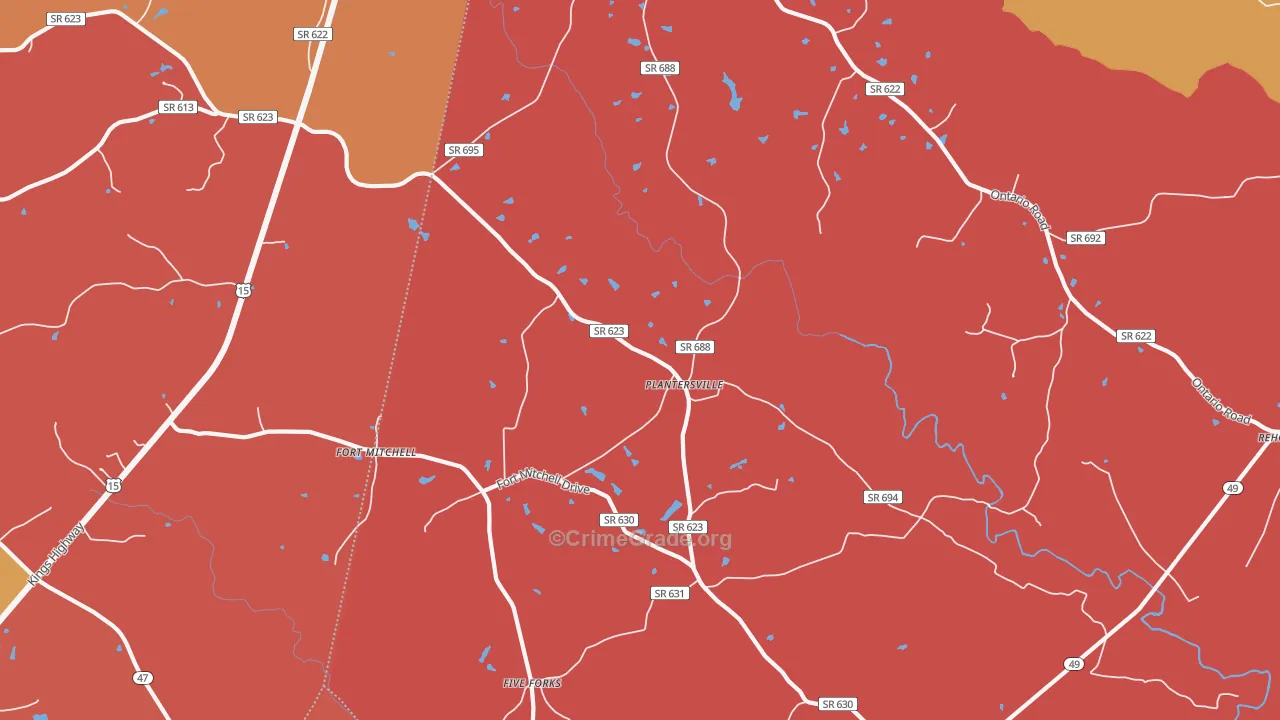 Plantersville, VA Map of Arson Rates
