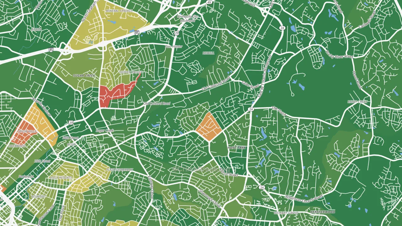 Plaza-Eastway, Charlotte, NC Map of Arson Rates