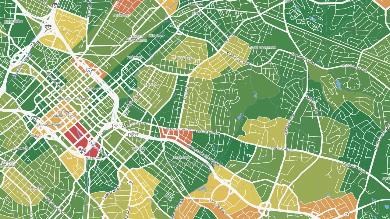 Plaza Midwood, Charlotte, NC Map of Arson Rates