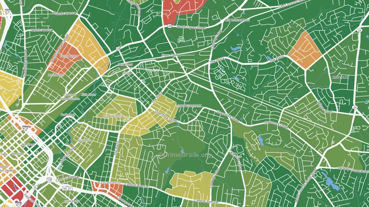 Plaza-Shamrock, Charlotte, NC Map of Arson Rates