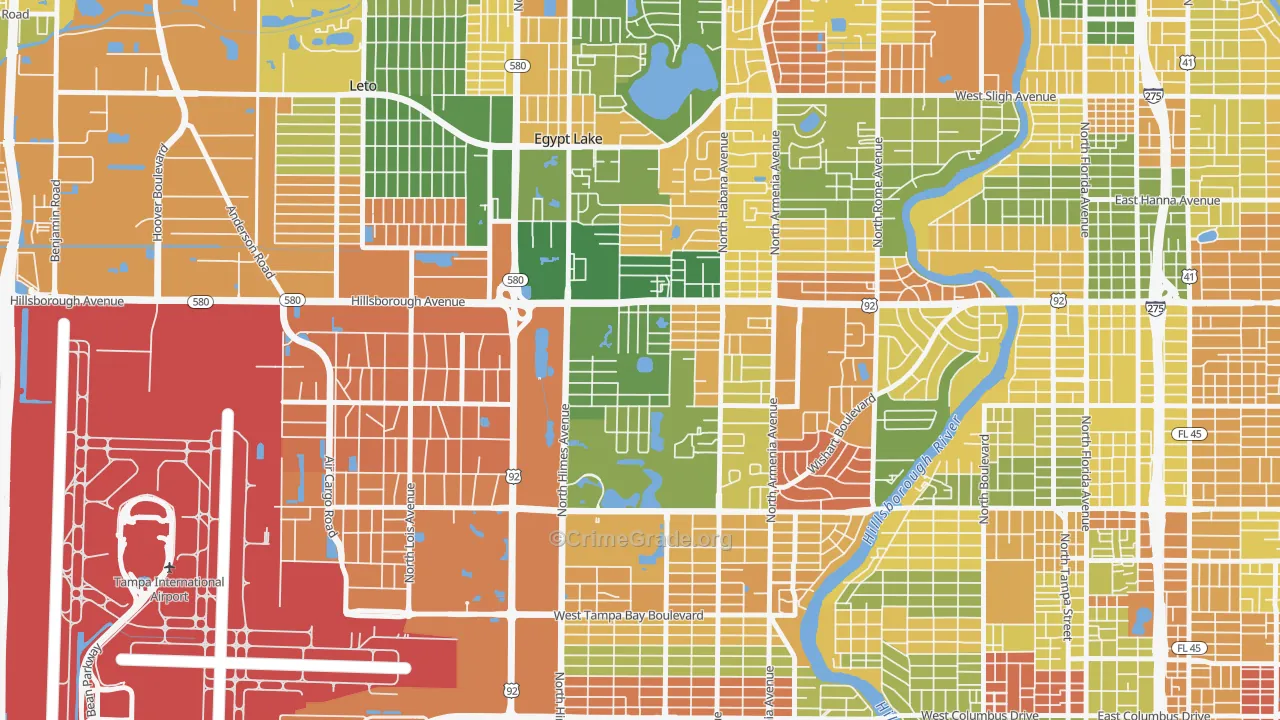 Plaza Terrace, Tampa, FL Map of Arson Rates