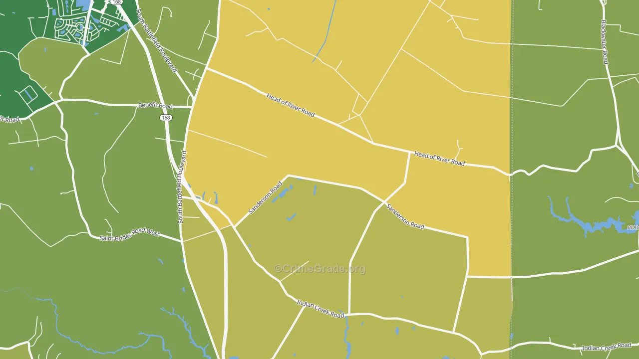 Pleasant Grove East, Chesapeake, VA Map of Arson Rates