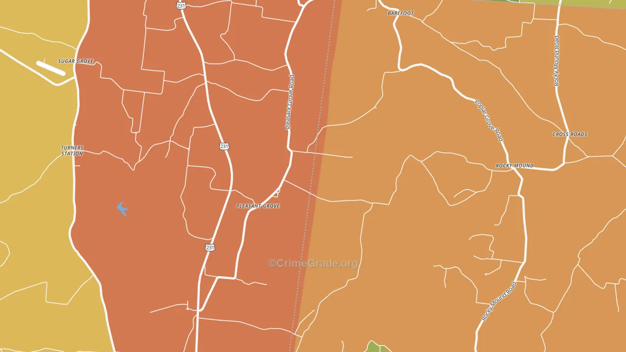 Pleasant Grove, TN Map of Arson Rates