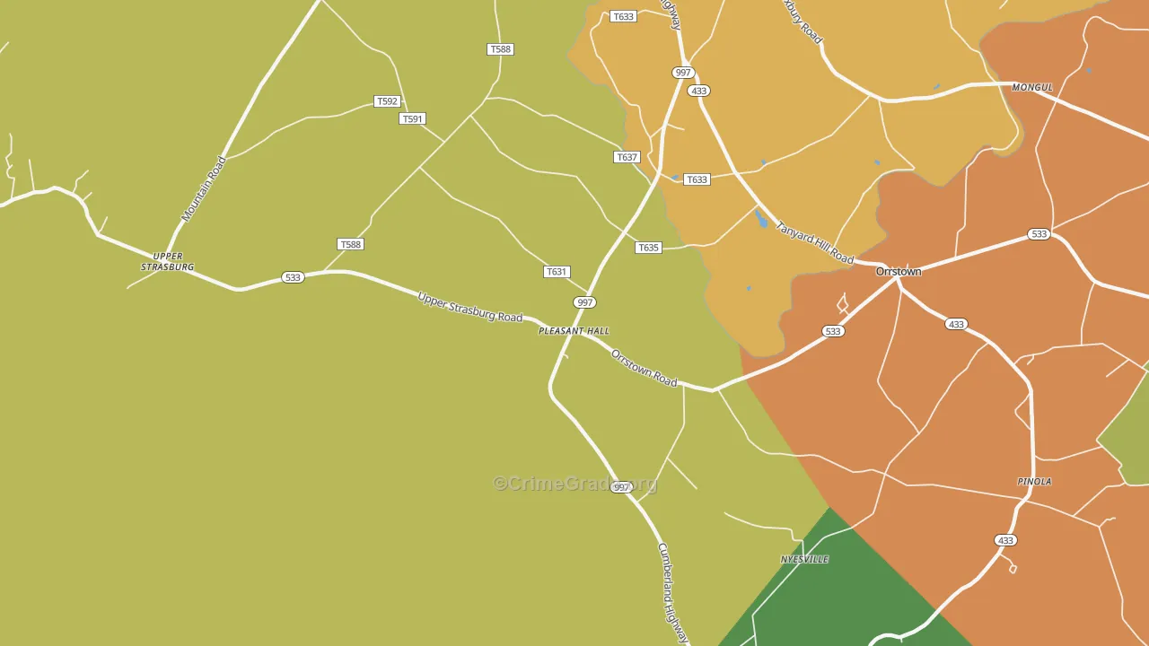 Pleasant Hall, PA Map of Arson Rates